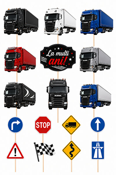 DecoParty Set de decorațiuni pentru tort – Tematică Camion SCANIA, 17 piese, ...