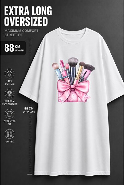 JANTIL MODA Women's Oversized Extra Long Makeup Brush Printed Tunic T-Shirt -...