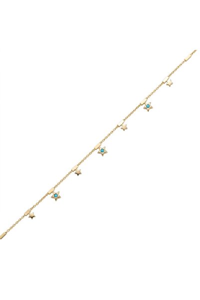 Zeino Mavi Taşlı Yıldız Figürlü Çelik Halhal - Altın Rengi Kaplama - 20+5 cm