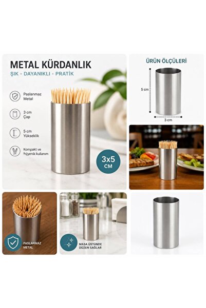 BİZ ZÜCCACİYE 10 Adet Paslanmaz Metal Boru Kürdanlık (5 cm yükseklik, 3 cm çap)