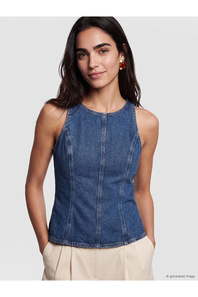 LC Waikiki Indigo Crew Neck Jean Blouse