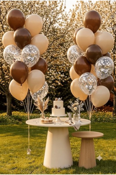 FESTİVALOON Set of 20 Brown Sea Sand Silver Confetti Transparent Balloons 11 Inch Birthday Party Decoration