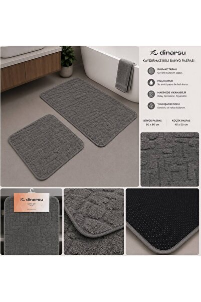 Dinarsu 2'li Kaymaz Taban 50x80-45x50 Banyo Paspası