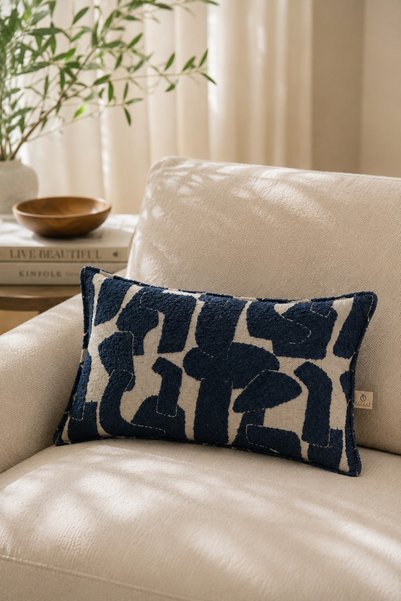 needle home textile .decoration Pablo Dark Blue Rectangular Kirlent Case (30X50)