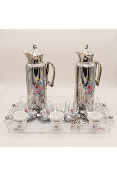 rewayah 21Pcs Luxury Tea & Coffee Set - 2 Tea & Coffee Thermoses with 6 Porce...