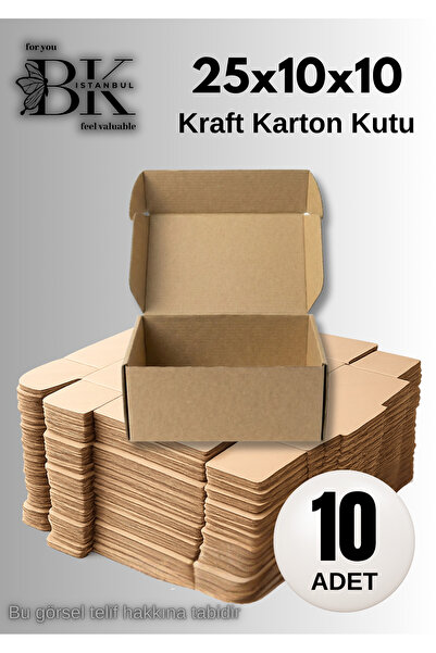 bkistanbul 25x10x10 cm E-Ticaret Kargo Kutusu 10 Adet Kilitli Kraft Kutu 10'lu