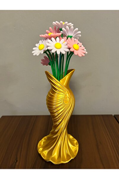 Dekoratif Vazo 20 cm 3D Baskı Plastik Altın Kadın Elbise Formlu Çiçeklik