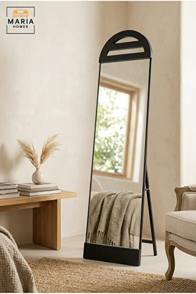 MARIA HOMES Modern Black Full Length Floor Mirror with Arched Wooden Frame an...