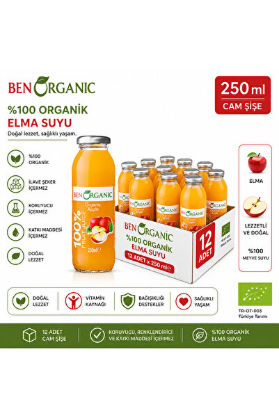 Benorganic Organik Elma Suyu Cam Şişe 250 Ml x 12