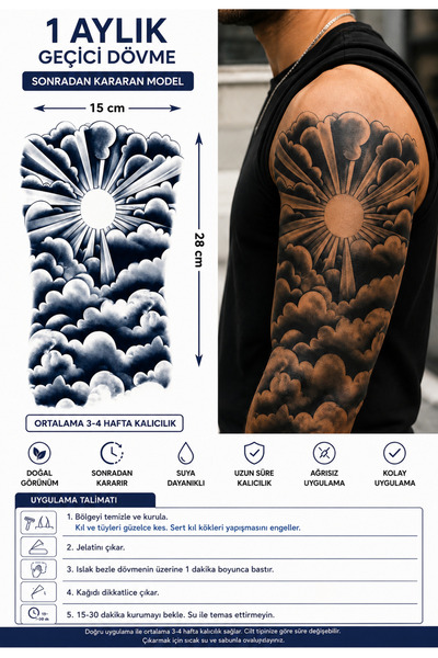 medink tattoo 1 Ay Kalıcı Sonradan Kararan Bulut dövmesi Yarım Kol geçici döv...
