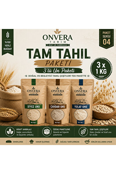 seki un Onvera Tarım Tam Tahıl Un Paketi 3 x 1 Kg (Siyez, Çavdar ve Yulaf Unu)