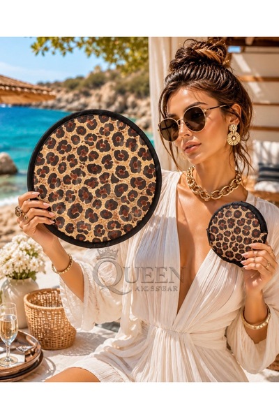 New trend foldable compact fabric mini sleeve round fan large size 25cm leopard pattern