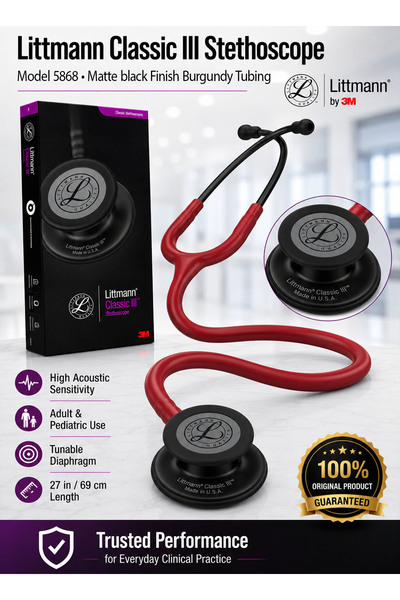 3M Littmann Classic III Monitoring Stethoscope Model 5868 Matte Black-Finish ...