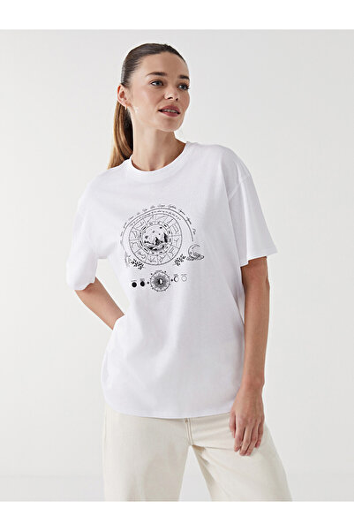 LC Waikiki Tricou de damă cu guler rotund, imprimat, din jerseu