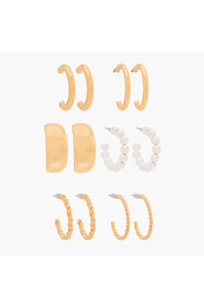 Lifestyle Pack of 6 Gold Tone Hoop Earrings with Pushback Closure