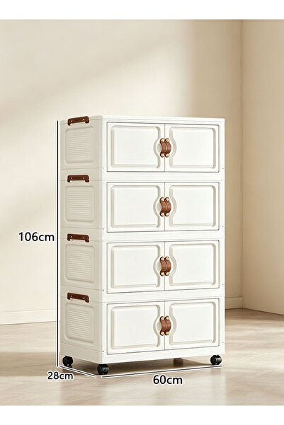 CozyBox 60cm Wide 4 Tier Foldable Storage Cabinet with Doors and Wheels