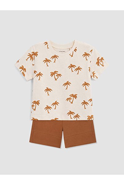 LC Waikiki Palm Patterned Baby Boys' T-Shirt and Shorts Set