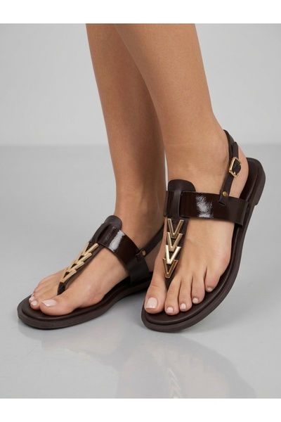 Rüya Shoes صندل نسائي من الجلد الطبيعي خفيف الوزن مع تفاصيل ذهبية