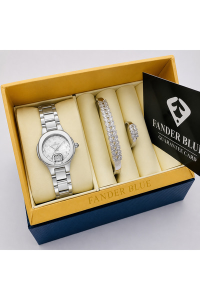 FANDER BLUE Luxury Women's Fender Blue 3-Piece Watch Set - Silver with White ...