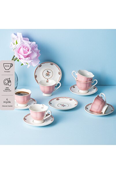 Emsan Romance 6 Kişilik New Bone Kahve Fincan Takımı Pembe 90 ml