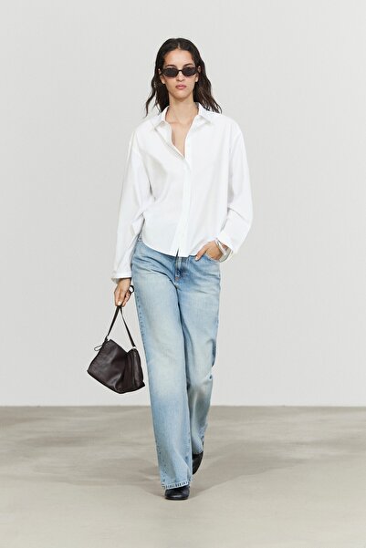 Massimo Dutti %100 pamuklu poplin, sırt detaylı gömlek