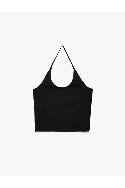 Koton Cotton Sleeveless Slim Fit Crop Halter Neck Blouse