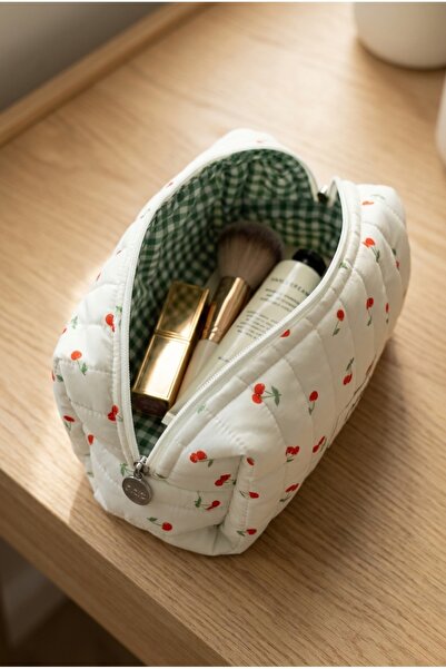 NAC STORE Daily Quilted Makeup Bag Organizer - Cherry Pattern - Large Volume ...