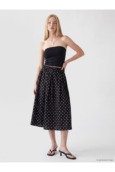 LC Waikiki Black Polka Dot Poplin Skirt with Elastic Waist