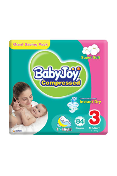 BabyJoy Diapers Diamond Pad Compressed Size 3 Medium - 84 Pieces