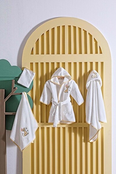 Özdilek Bambu Ashley Newborn Baby Bathrobe Set-Lion King Simba Happy Cream