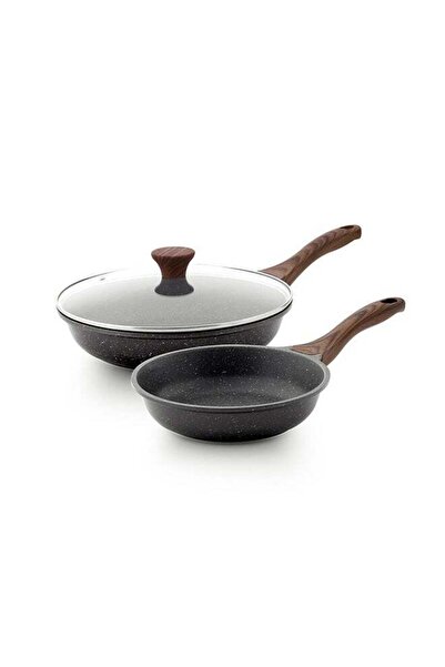 Sensarte 2 Piece Swiss Granite Skillet Set, 20 and 28 CM Frying Pan with Lid,...