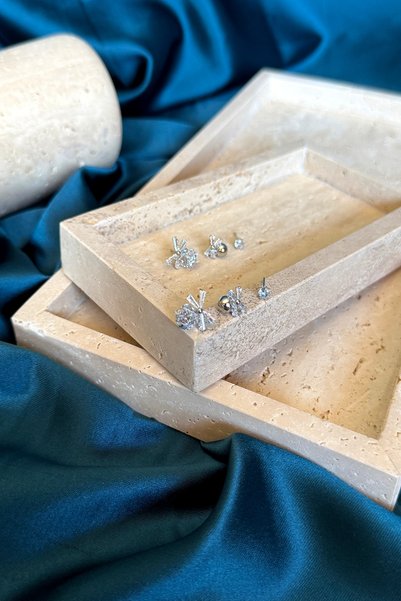 MOONİ ACCESSORİES Bulk Bowknot Model Set of 3 Design Zircon Stone Silver Color 316L Steel Women's Earrings