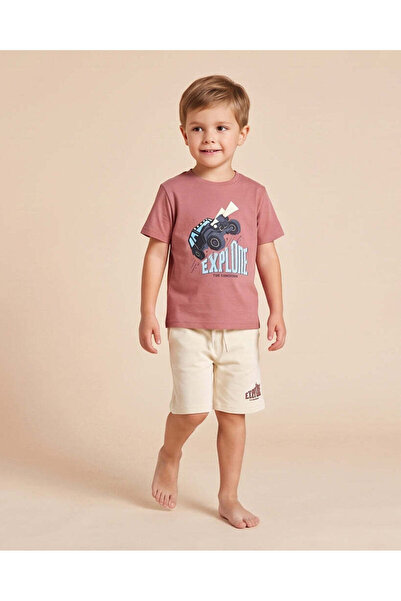 REDTAG Boys Marsala Placement Print T-Shirt And Pyjama Set