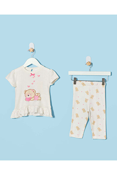 REDTAG Infant Girls White Teddy Interlock Pyjama Set