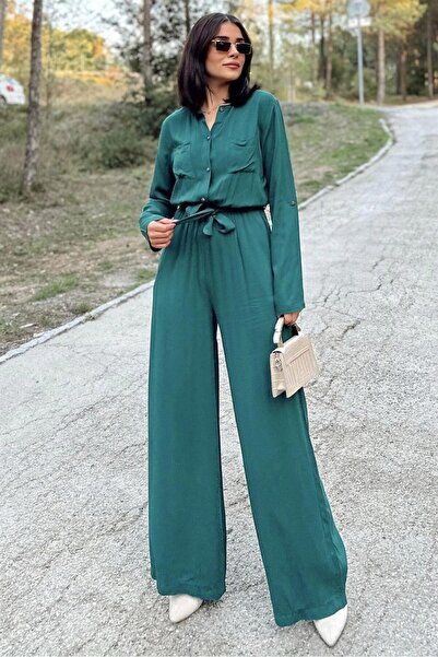 Moda4x4 Women's Clothing Emerald Green Long Sleeve, Round Neck, Elastic Waist...
