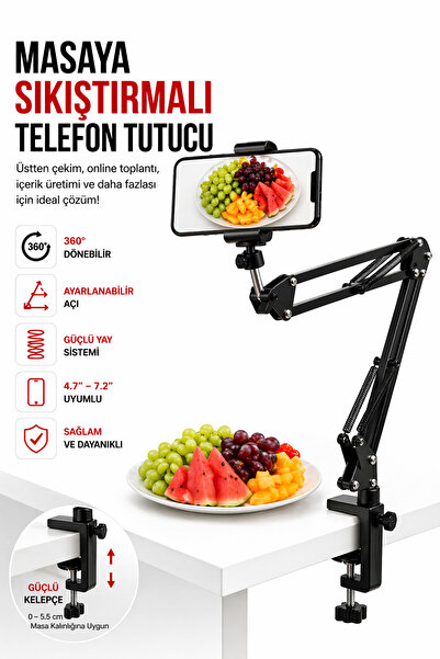 DURUBO Telefon Tripodu 360 Derece Ayarlanabilir Masaüstü Süspansiyonlu Üst Çe...