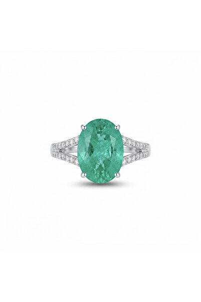 h&b design jewel خاتم من الفولاذ الأخضر بحجر بيضاوي الشكل
