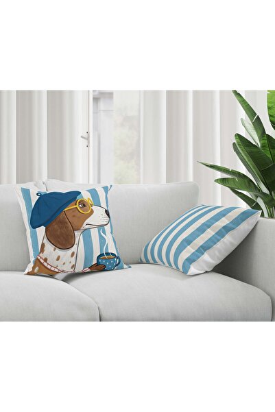 Şah Dekor Modern Stylish Dog Patterned Decorative 2-Piece Throw Pillow Cover ...