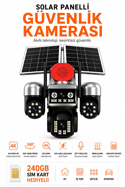 Ayers Premium Solar Panelli Güvenlik Kamerası 4K Ultra HD, 360° Geniş Görüşlü...