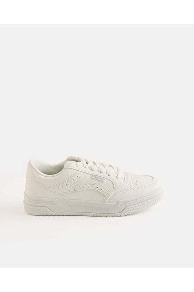 REDTAG Women White Textured Lace Up Sneakers