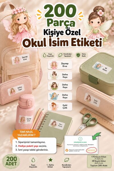Piksel Grafik Okul Etiketi Kalem Defter isimli Etiket Isim Yazılabilen Etiket...