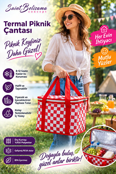 Saint Belisama Concept Thermo Luxury Picnic Bag Red Plaid - Beach Bag - Therm...
