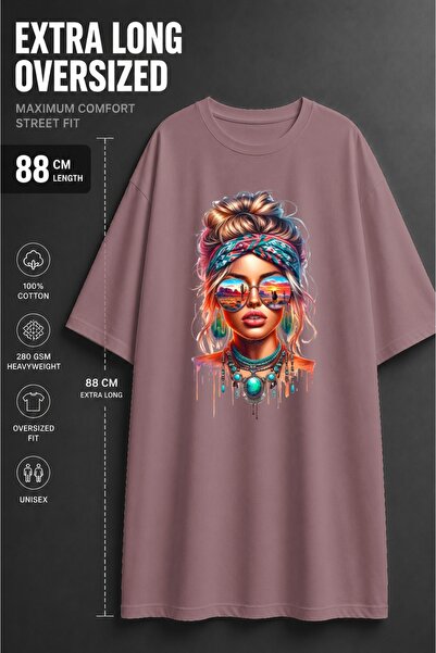 classy moda Unisex Extra Long Oversized Women's Printed T-Shirt with Desert R...
