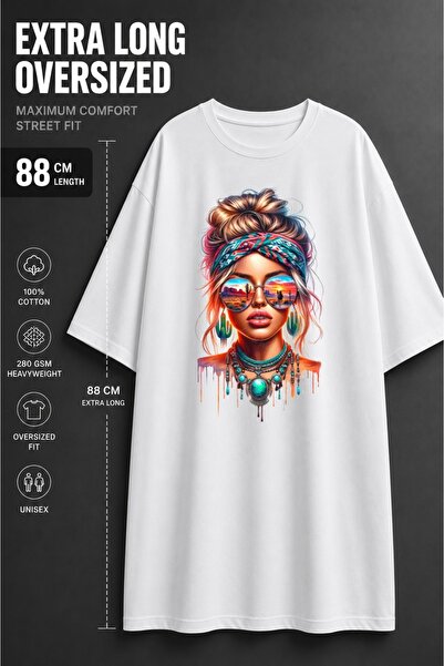 classy moda Unisex Extra Long Oversized Women's Printed T-Shirt with Desert R...
