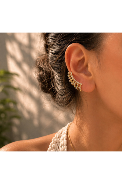 XUPING JEWELRY أقراط ذهبية اللون - 3 سم - أقراط من الفولاذ المقاوم للصدأ مرصع...