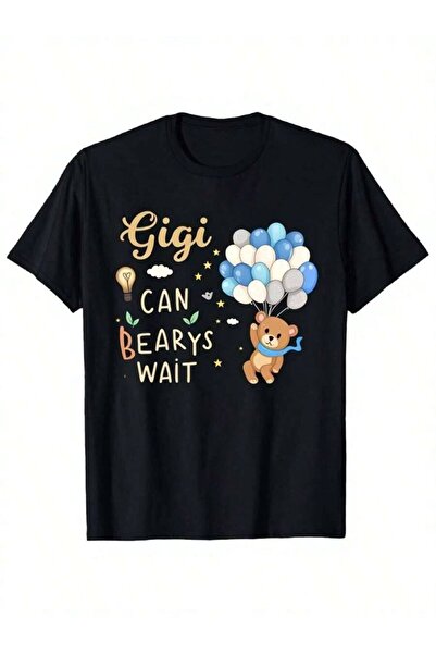 Astogria13 تي شيرت رجالي مطبوع عليه نص "Gigi Can't Wait" باللون الأسود، بأكما...