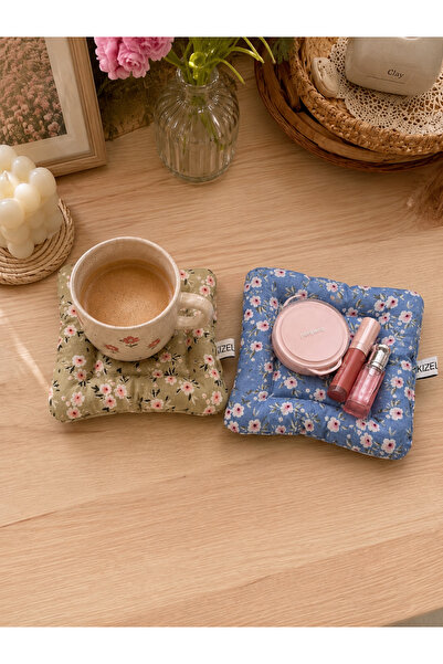 ikizelbutik Pinterest Quilted 2-Piece Fabric Coaster Set Soft Mug Mat Table D...