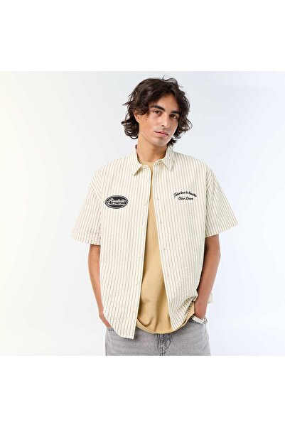 KIABI Short-sleeved shirt with embroidery BEIGE