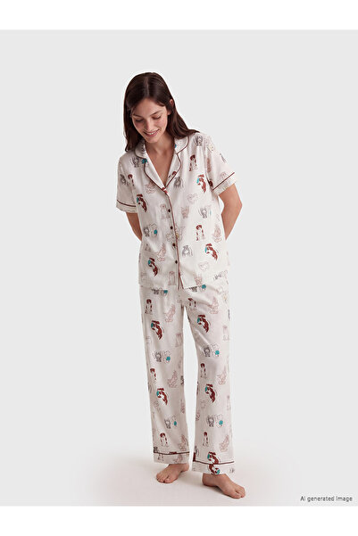LC Waikiki Collared Patterned Women's Pyjama Set