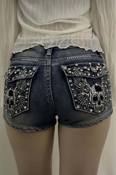 Köstebek Πλενόμενο τζιν σορτς Stoned Skull Wings Grunge Mini